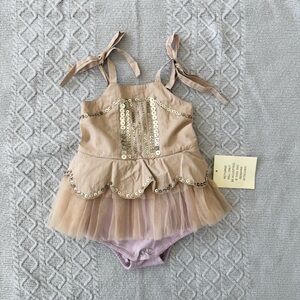 Tutu Du Monde Beige & Lilac Sequin Tulle Baby One-Piece Bodysuit NWT